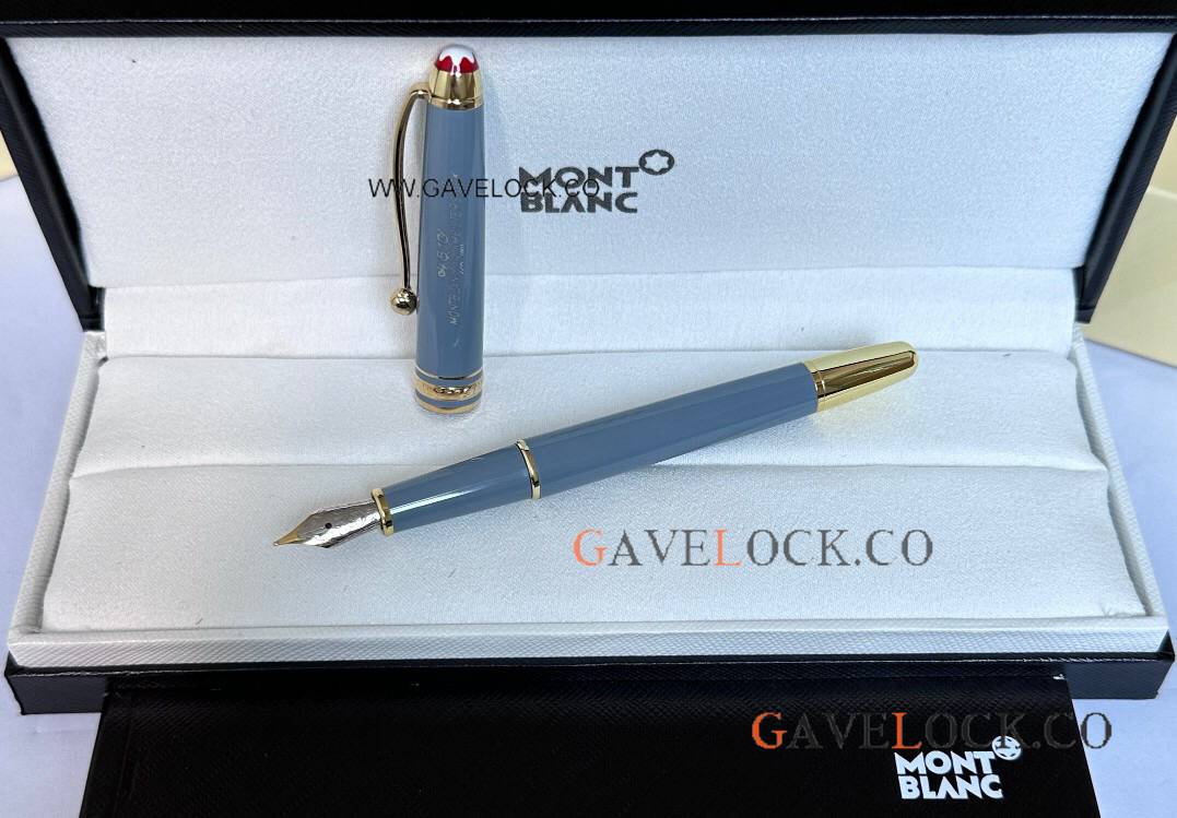 Copy Mont blanc 100 Yrs Meisterstuck Glacier Blue Fountain Slim Size